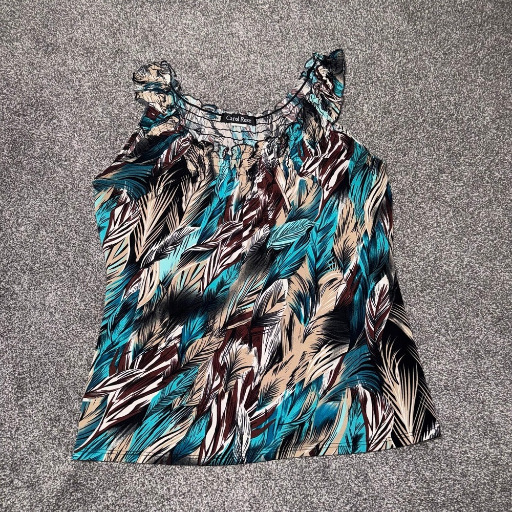 Carol Rose Women's Sleeveless Tank Blouse w/ Multicolored Feather Design